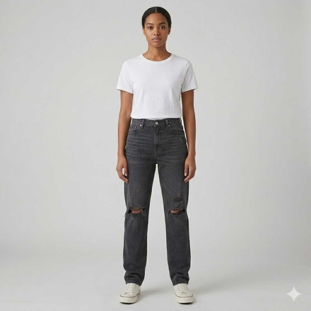 Lucky Brand 90s Loose High Rise Straight Jeans Womens 14/32 Grey Distressed‎ EUC